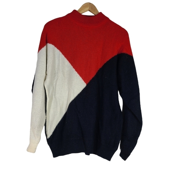 Alfred Dunner Color Block Sweater Red‎ Black White mockneck XL Dolman Sleeve VTG - Picture 1 of 3